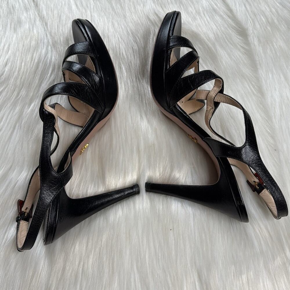 Prada Black Leather Strappy Platform Sandals - Picture 6 of 11